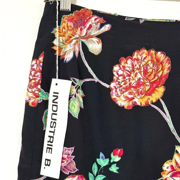 Vtg Y2K Black Floral Pencil Skirt Silky 15"W Embroidered Sequins Embellished NWT - Picture 5 of 16